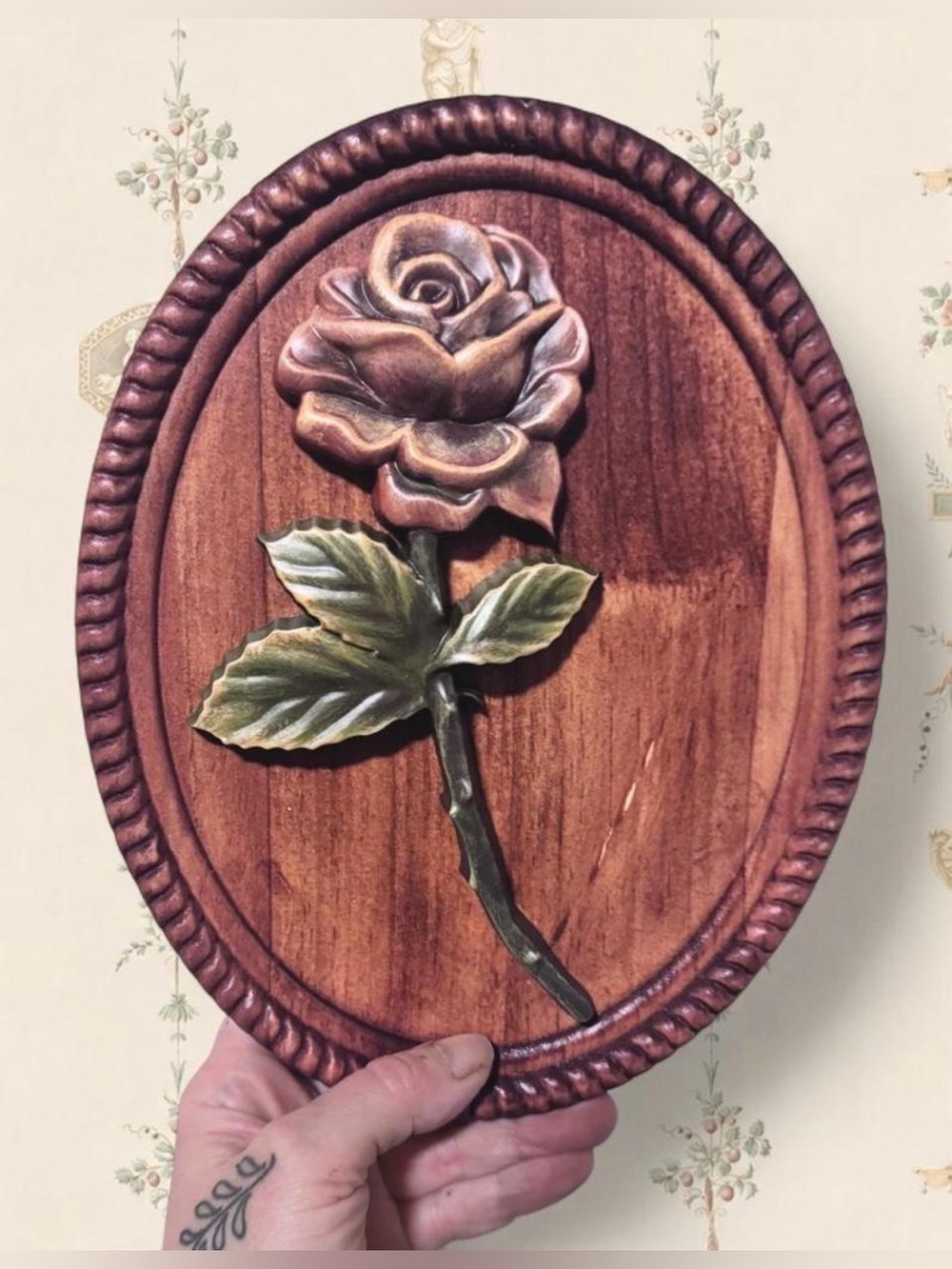 Handmade “Chalkware” Style Rose Stem Wall Plaque